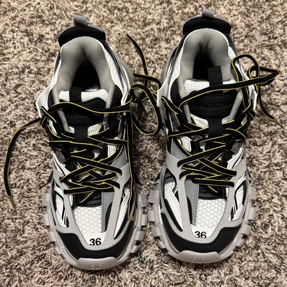 Balenciaga Black and White Sneakers with Yellow Accents